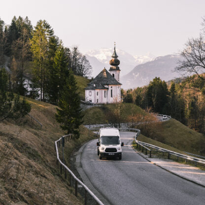 Driving past the Maria Gern Church in Bavaria, Germany